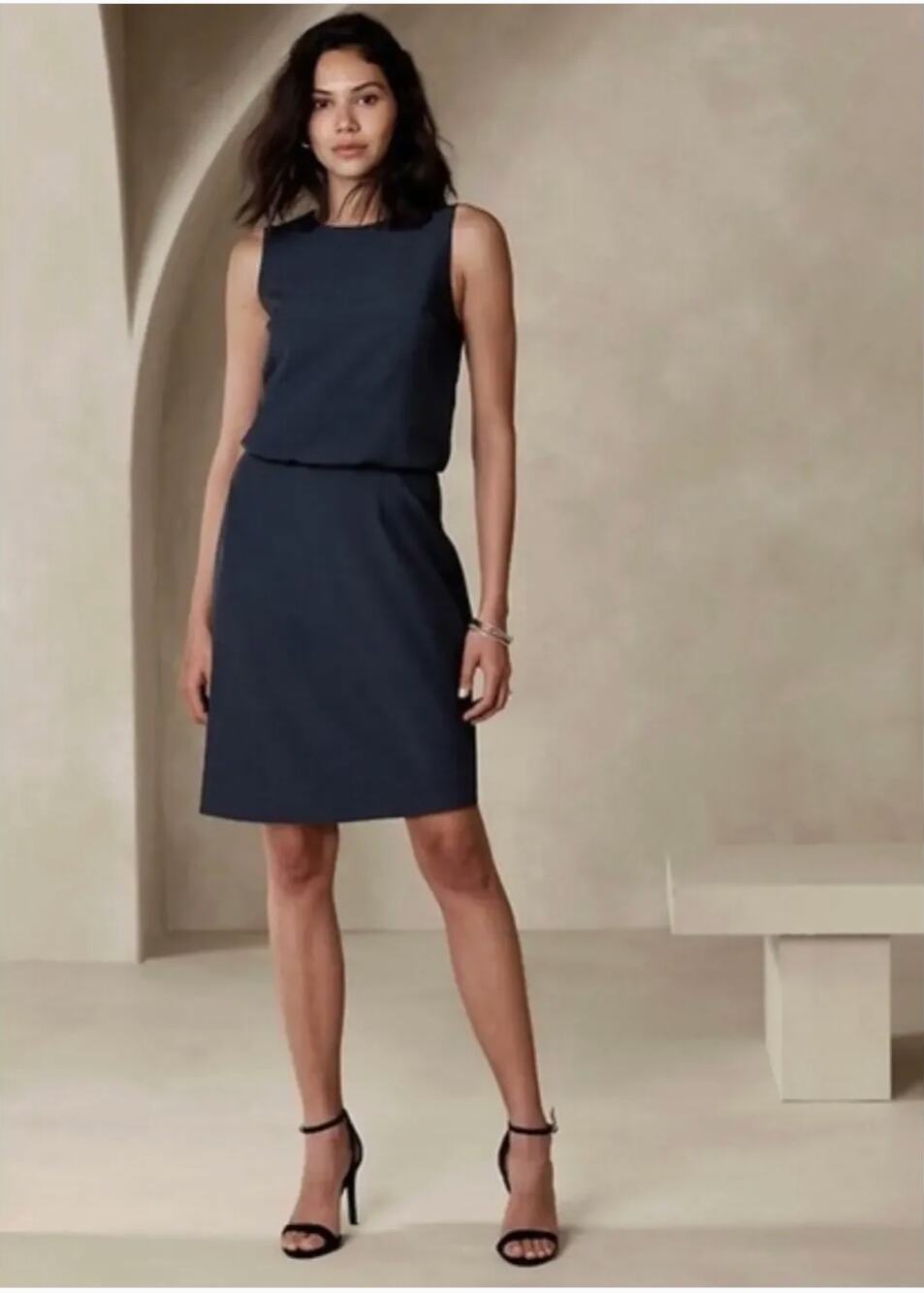BANANA REPUBLIC NWT Sculpted Blousant-Waist Navy Mini Dress // 2 Petite